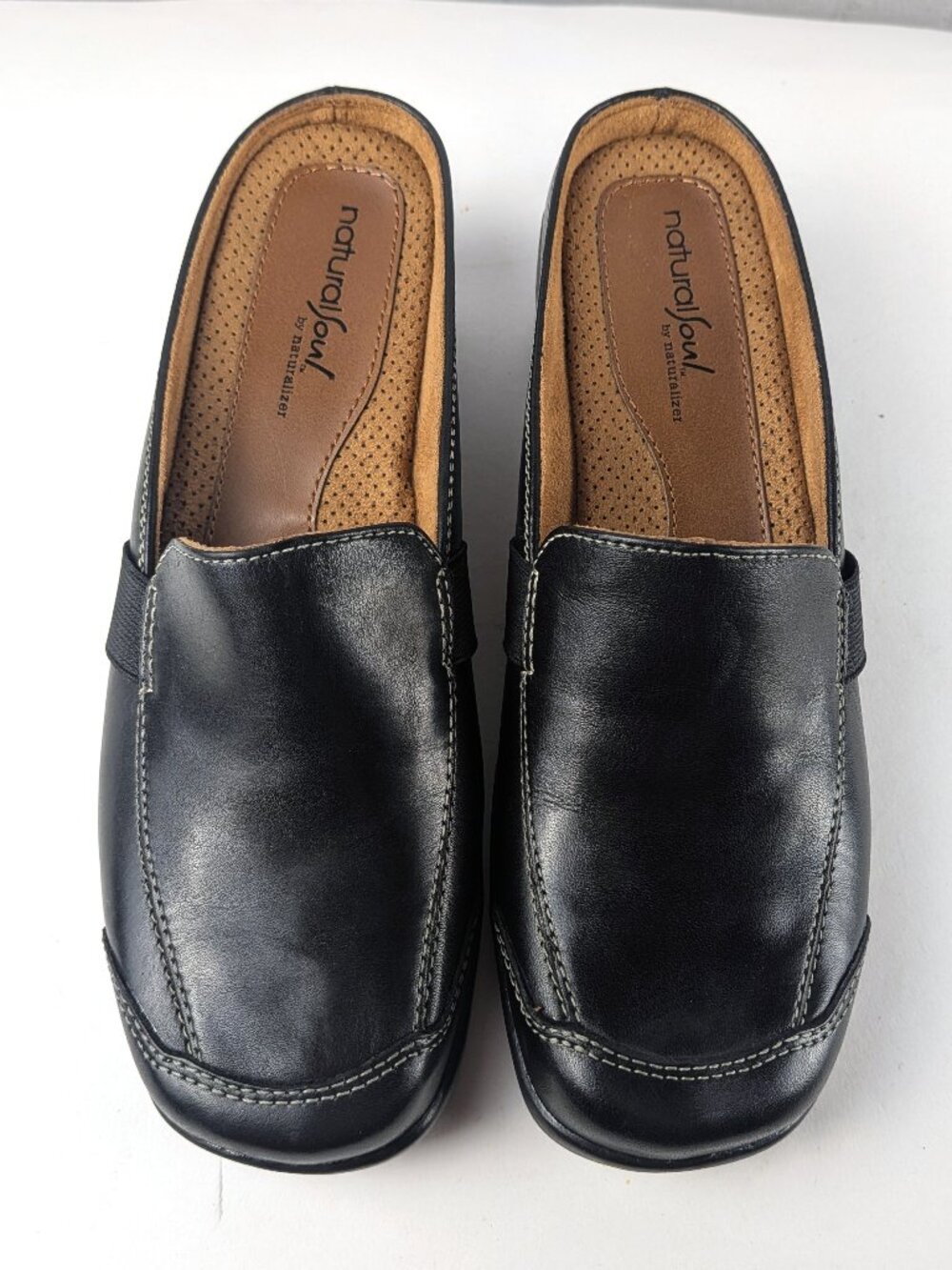 Natural Soul by Naturalizer Black Leather Slip-on Mule Flats 7.5 - Picture 3 of 10